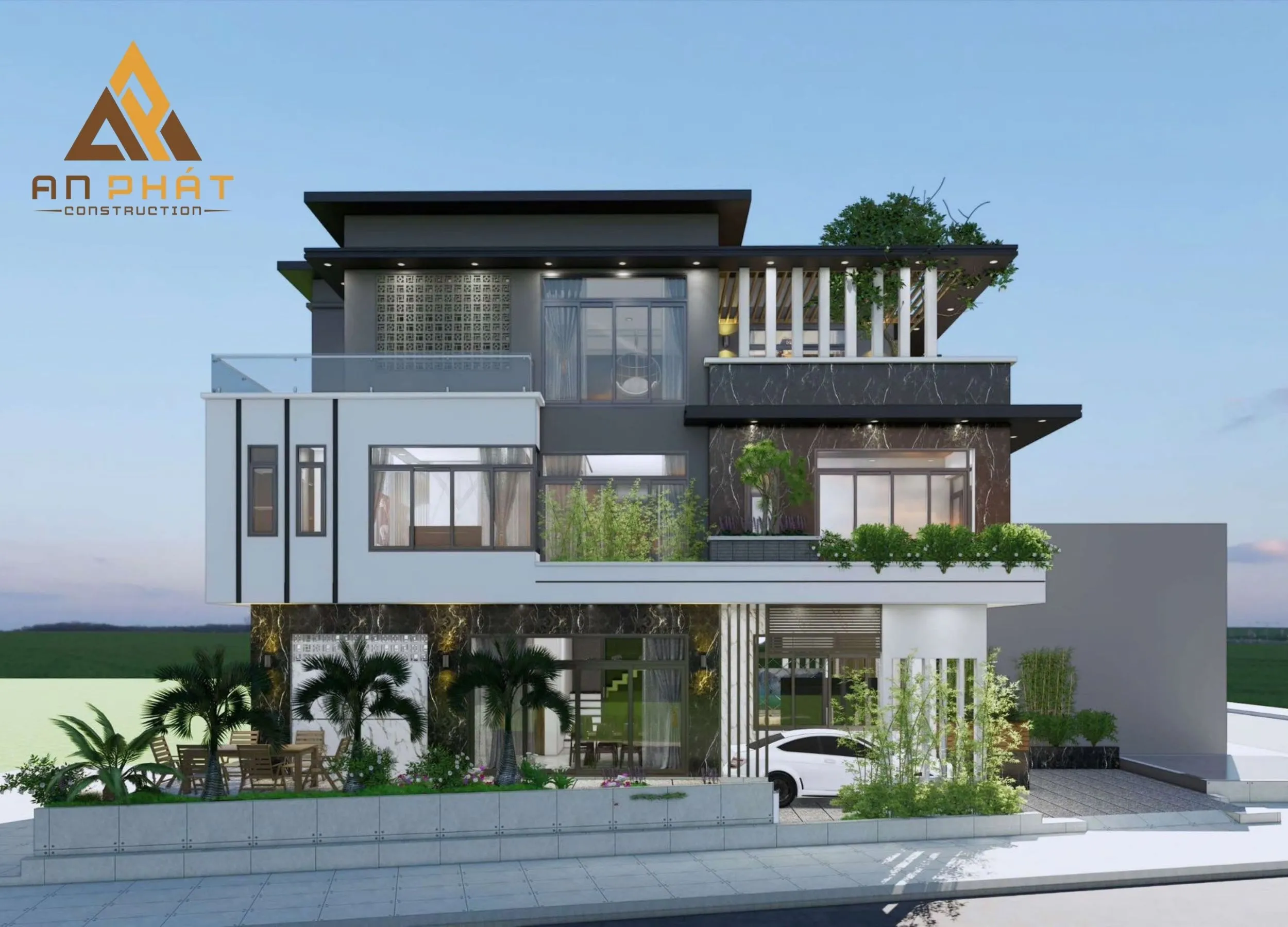 Biệt thự 1 trệt 2 lầu hiện đại