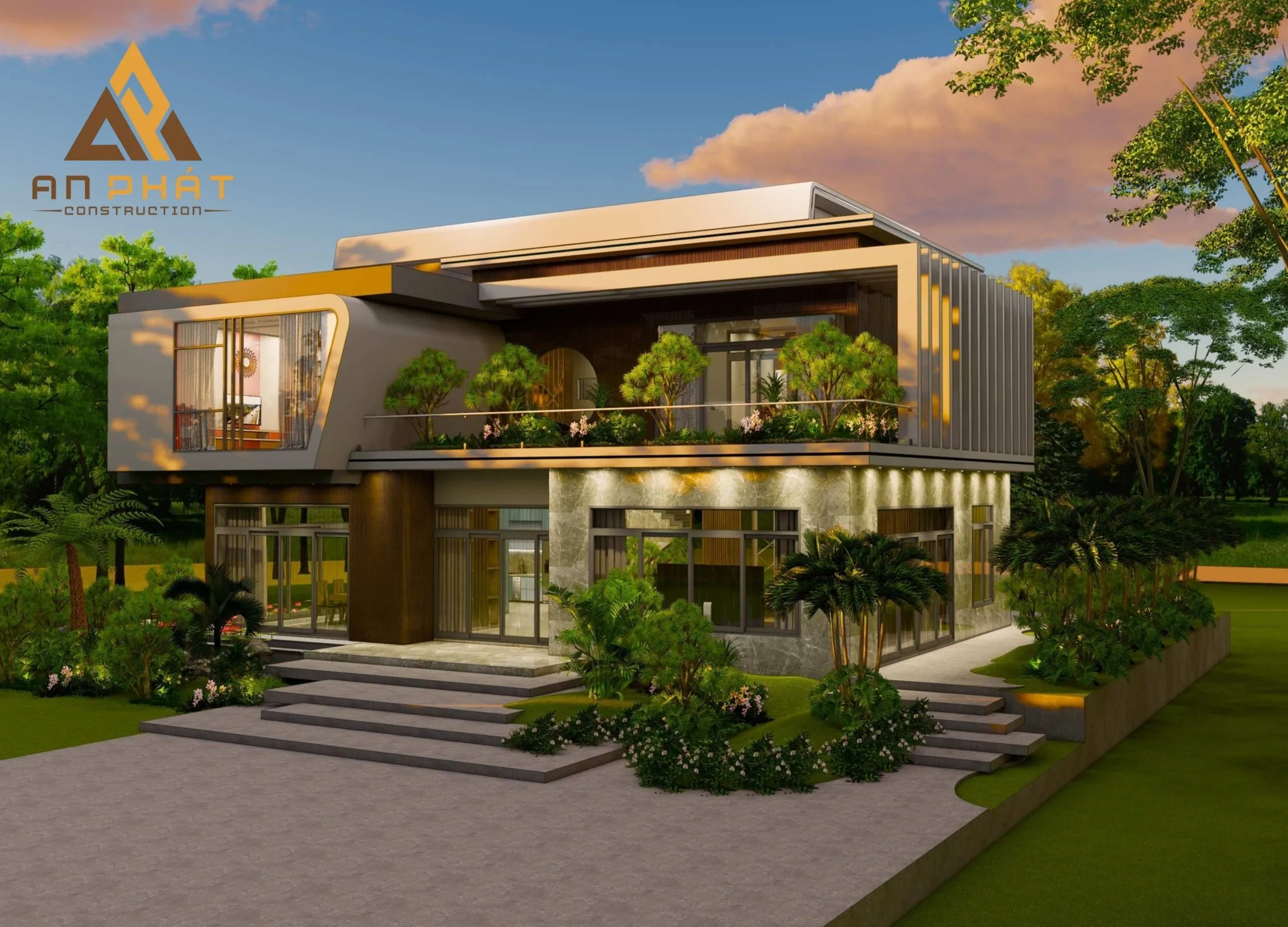 Biệt thự 2 tầng mái bằng